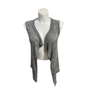 A Knitch Above Sleeveless Open Front Knit Vest Gray Crochet Cardigan Layering
